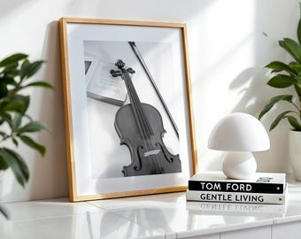 Black and White Violin Photo: Printable Music Room Wall Art (Digital Download)