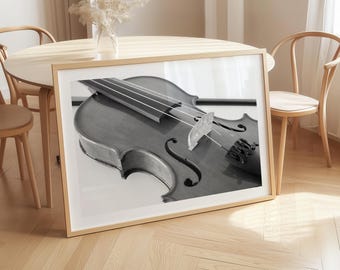 Violin Print, Musical Instrument Photo, BW Photography, Instant Digital Download, Music Wall Art