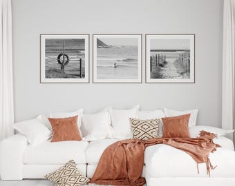 Black and White Square Art Print Set, Coastal Home Decor (Digital Download)