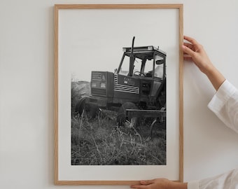 Black and White Tractor Photo Print: Farm Wall Art (Digital Download)
