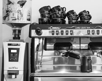 Black and White Coffee Shop Photo Print, Printable Wall Art, Digital Download
