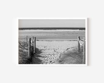 Black and White Sea Dunes Print – Coastal Path Wall Art, Printable Beach Photography