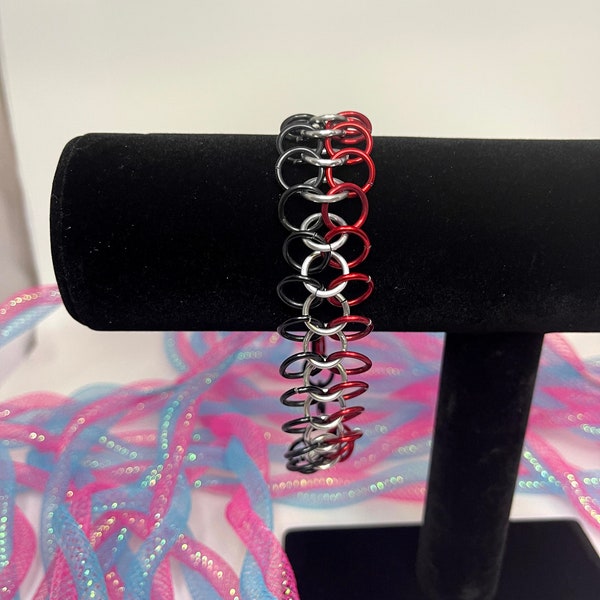 Red Black and Silver European 4 in 1 Chainmail Bracelet