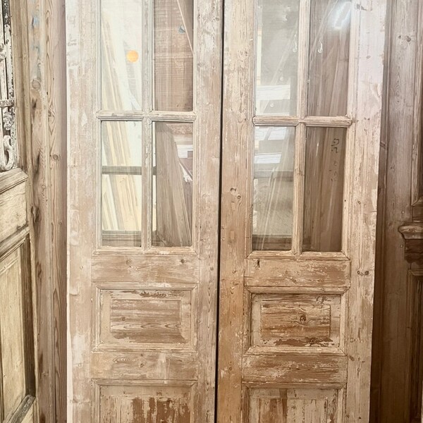 One pair vintage European pair of doors with clear glass