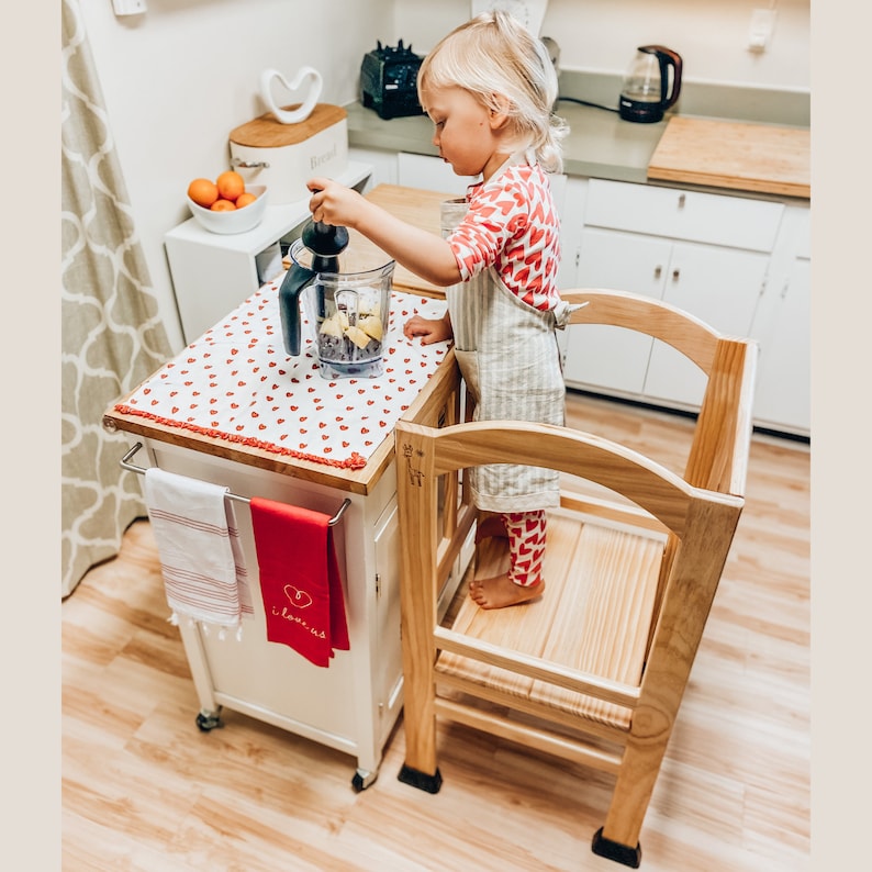 Toddler Tower & Kids Step Stool Customizable Folding Activity Tower Adjustable Step Stool for Kitchen or Bathroom Wooden Montessori image 8