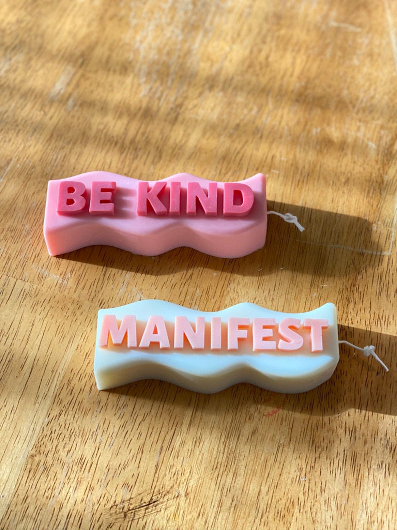 Wavy Wordy Candles Be Kind Candle Word Candles Manifest Etsy
