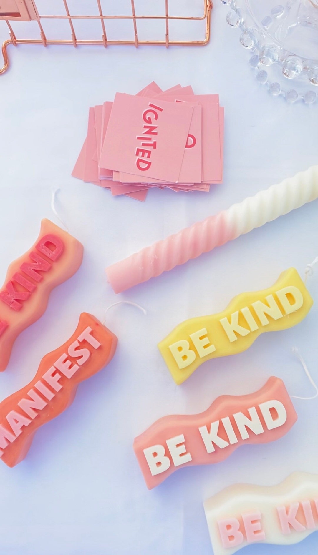 Wavy Wordy Candles Be Kind Candle Word Candles Manifest Etsy