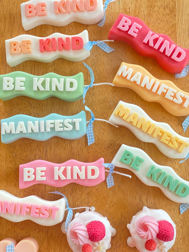 Wavy Wordy Candles Be Kind Candle Word Candles Manifest Etsy