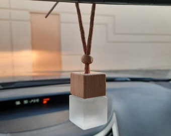 Hanging Car Freshie: Frosted Glass Diffuser, Natural Wood Lid, Car/Home Fragrance