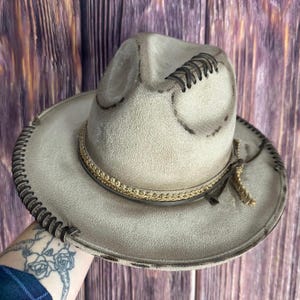 Toupe Short Brim Fedora | Medium | Rustic hand burned | Gift for her | Boho Flat brim