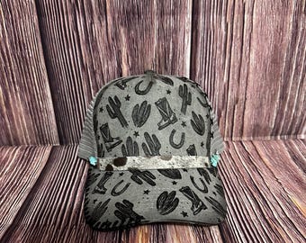 Suede Western Trucker Hat | Freehand Burned, Leather Band