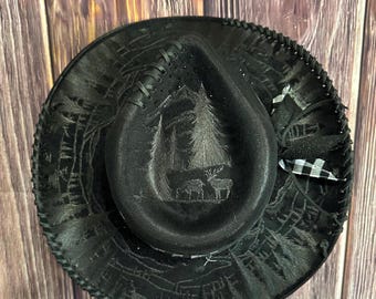 Black Cowgirl Hat | Billy Style Hat | Faux Suede | Size Large | Deer Starry Night