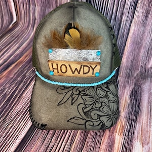 Suede Trucker Hat: Western Floral, Turquoise Beaded Band
