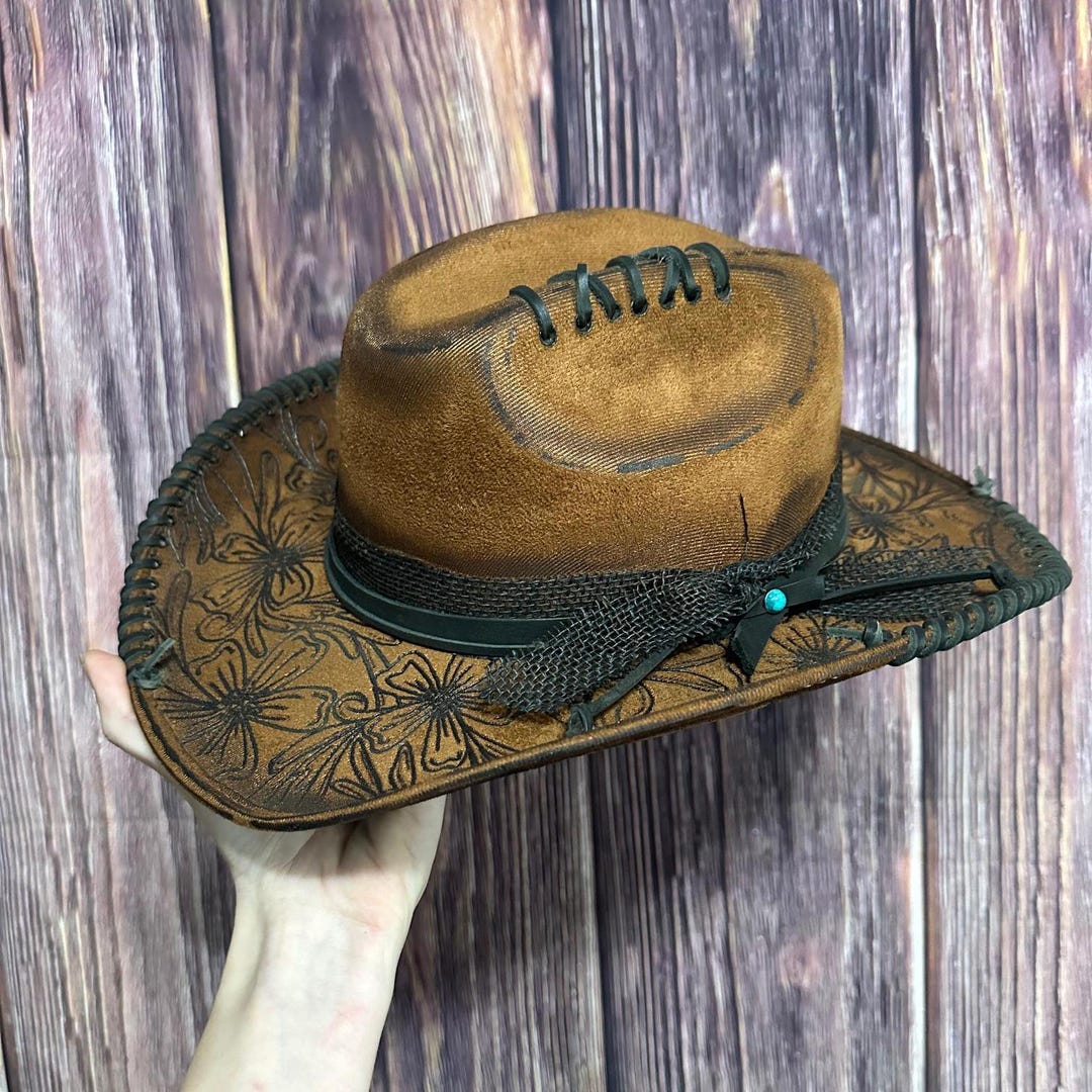 Rustic Female Hats Burned Floral Cowgirl Hat: Rustic Western Wear (size Small/kids Large ...