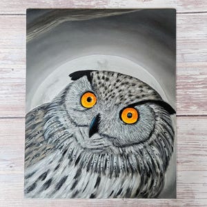 Original Owl Oil Painting: Moonlit Fantasy Bird Portrait, 8x10&quot;