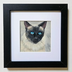 Siamese Cat Oil Painting: 4x4&quot; Mini Handmade Art