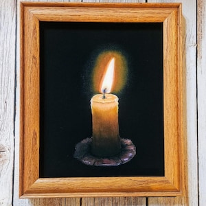 Candle Oil Painting Art Print: Golden Light Giclée, Cozy Warm Decor