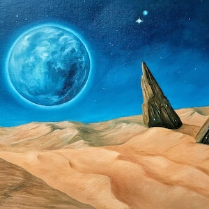 Surreal Oil Painting: Sci-Fi Desert Landscape - 12x16 Signed Art