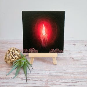 Red Candle Flame Oil Painting: Gothic Dark Academia Floral Art