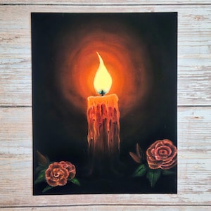 Glowing Candle Giclée Print: Dark Academia Gothic Still Life Art