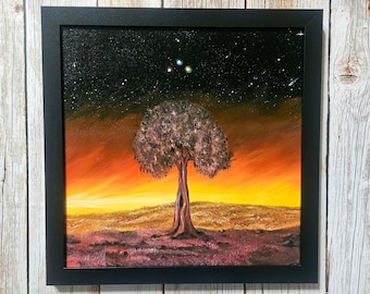Sunset Original Oil Painting: Starry Night, 12x12"