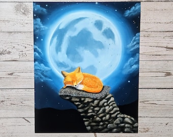 Fox and Moon Giclée Print: Dreamy Art, 5x7, 8x10, 11x14