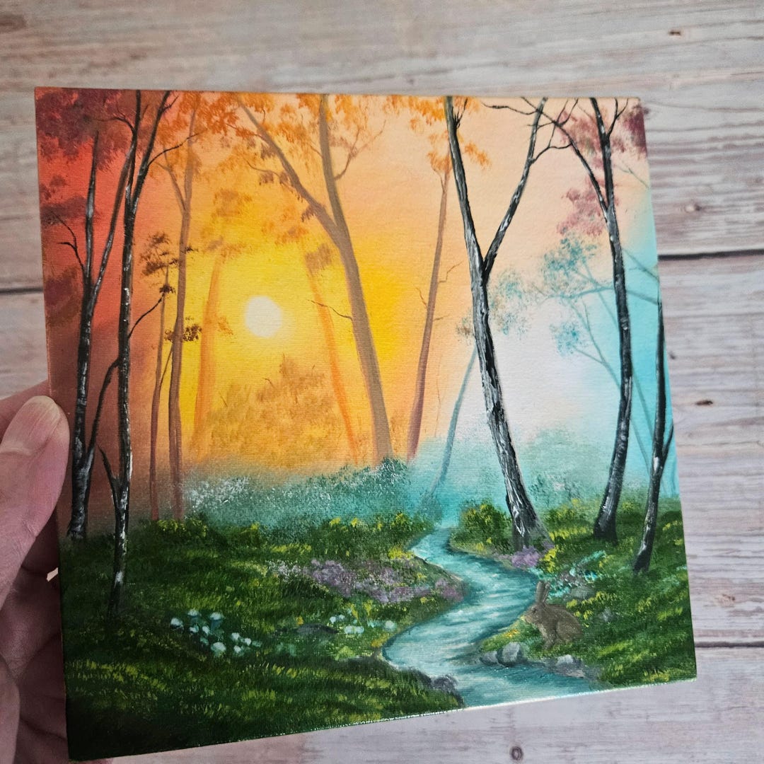 Woodland Landscape Sunset: Oil Painting - 6x6 In - Etsy