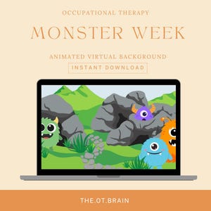 Animerad virtuell monsterbakgrund: Pediatrisk arbetsterapi Zoom (Digital nedladdning direkt)