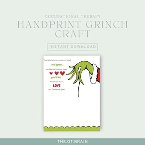 Grinch Handprint Craft, Occupational Therapy Craft & Intervention by OT Brain, Digital Download