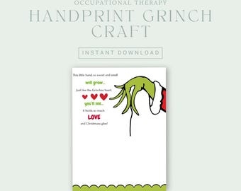 Grinch Handprint Craft, Occupational Therapy Craft & Intervention by OT Brain, Digital Download