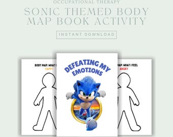 Sonic Themed Body Map/Scan Book, Occupational Therapy Craft & Intervention by OT Brain, Digital Download