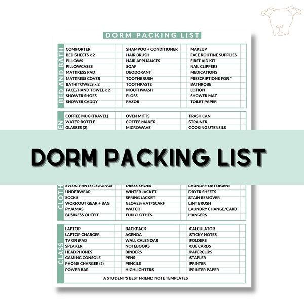 Dorm Packing List - Sage