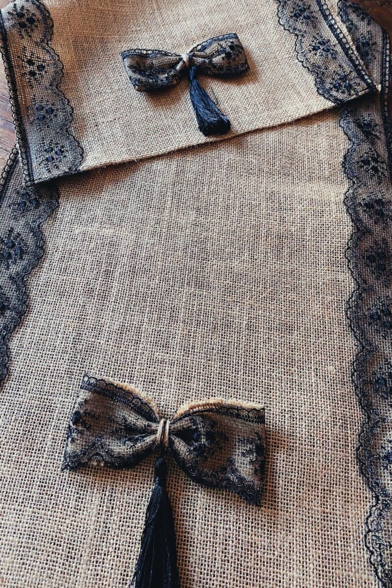 Jute Table Runner Handmade Ruched Jute Runner With Black Etsy