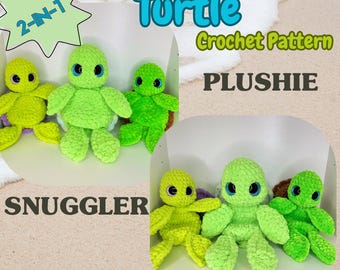 Digital File- Turtle Pattern 2-in-1 Plushie and Snuggler No Sew Removable Shell