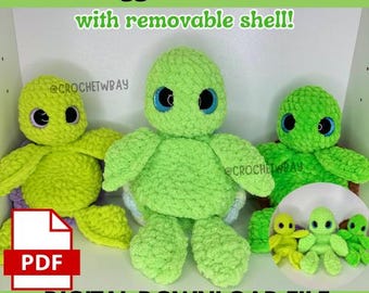 Digital File- Turtle Pattern 2-in-1 Plushie and Snuggler No Sew Removable Shell