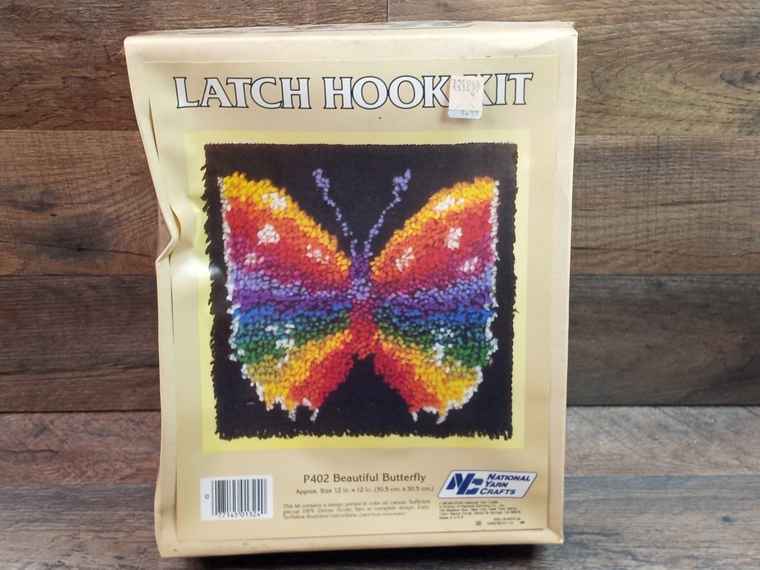 Vintage National Yarn Crafts 1983 Latch Hook Kit Beautiful Butterfly 12