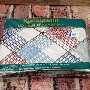Vintage Springmaid No-Iron Tranquility Four Squares II Double Fitted Sheet Sealed