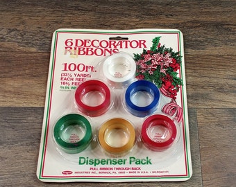 Vintage Berwick 6 Decorator Ribbons Holiday Dispenser Pack 100 Feet Total New Old Stock