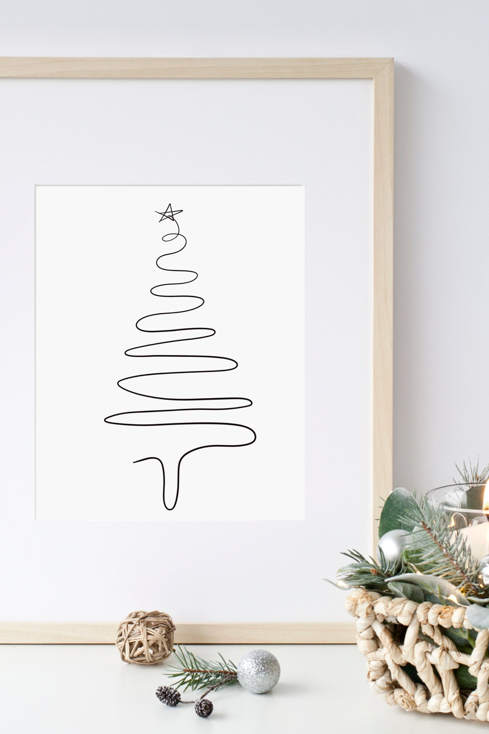 Christmas Tree Art Print Line Art Tree Holiday Printable Etsy