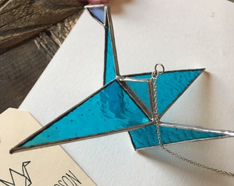 Stained Glass Origami Crane Glass Crane Ornament Home Decor  Mobile Origami Crane Decor Suncatcher Wedding Cake Toppers Bullseye Glass Crane