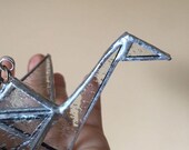 Clear Textured Stained Glass Origami Crane Sun Catcher, Stained Glass Ornament - Geometric Origami Crane 3 by 5 by 6 quot