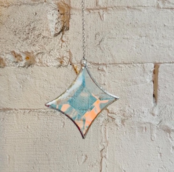 Dichroic Glass Star Stained Glass Suncatcher, Handmade Lead Free