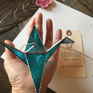 Stained Glass Origami Crane: Wedding Cake Topper, Sun Catcher