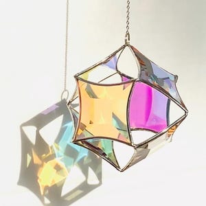Dichroic Glass 3D Beveled Glass Orb Suncatcher | 3D Color-Shifting Glass Sculpture | Handmade Stained Glass Ornament  Dichroic Stained Glass