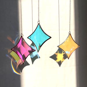 Dichroic Glass Star Mobile: Kinetic Stained Glass Suncatcher, Handmade