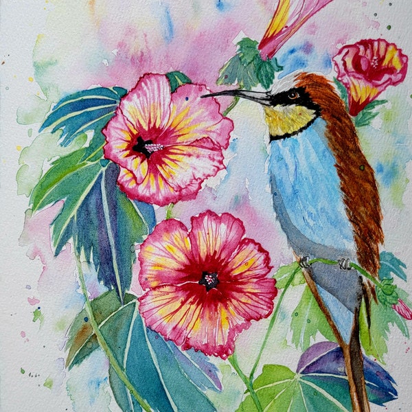 Watercolor ORIGINAL - European Bee Eater