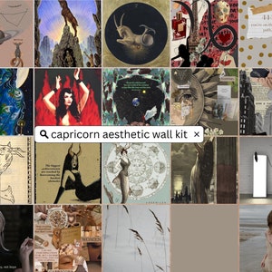 Op de afbeelding: Een collage van afbeeldingen met een Capricorn-thema. De afbeeldingen omvatten een sterrenbeeld, een geit, een vrouw met hoorns, een vrouw in een rode jurk, een vrouw met een vissenstaart, een skyline van de stad en een strandscene. De tekst "444 you're on the right path" is ook opgenomen in de collage.