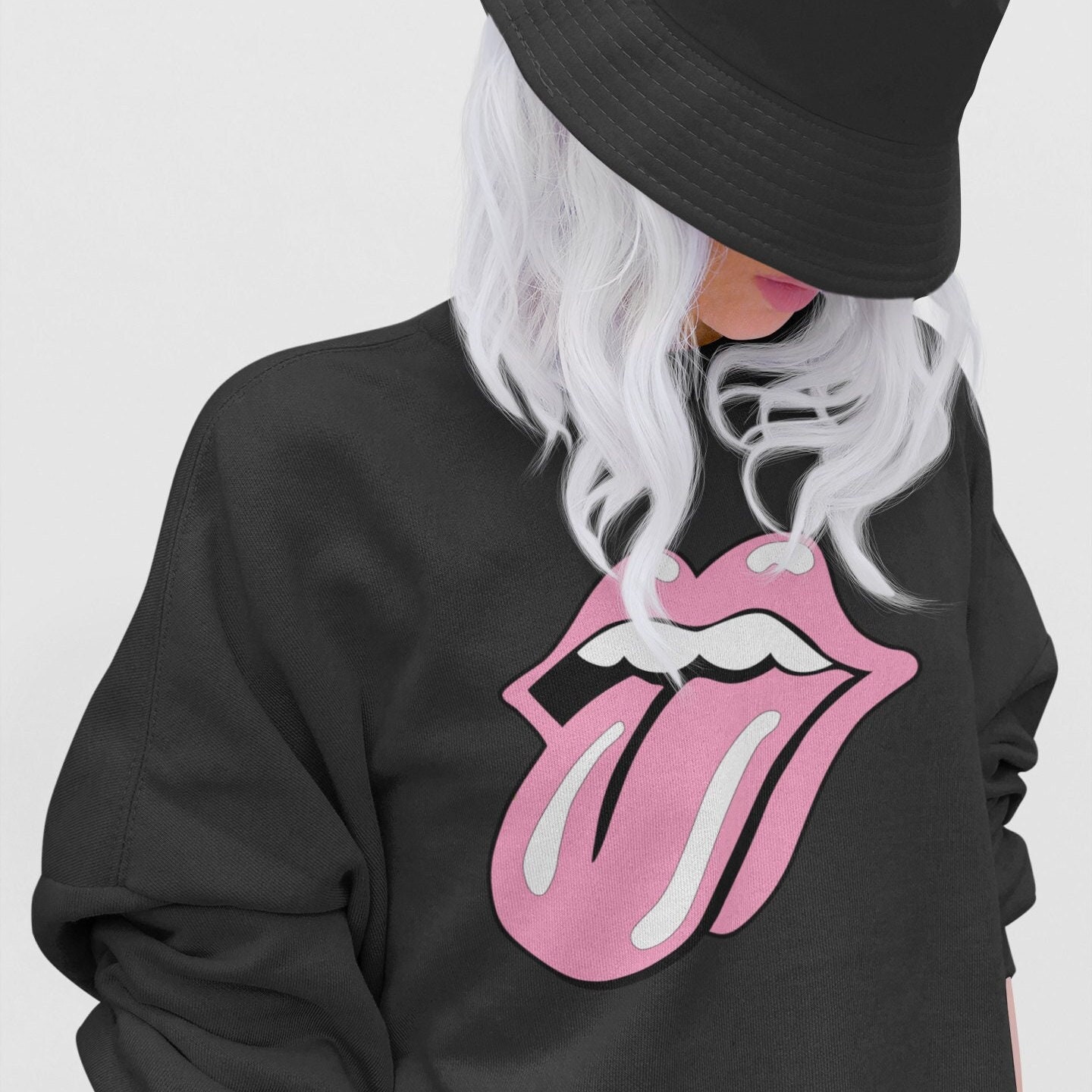 pink rolling stones sweatshirt