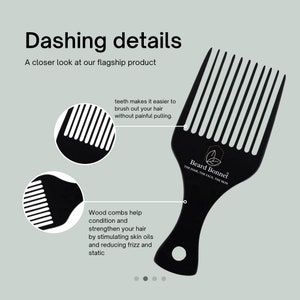 Pode incluir: Pente preto de dentes largos com cabo arredondado. O pente tem as palavras "Beard Bonnet" e "THE HAIR, THE FACE, THE SKIN" impressas. O pente foi projetado para ajudar a desembara&ccedil;ar e pentear o cabelo.