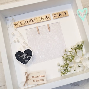 Personalised Wedding Photo Frame, Engraved Scrabble Tile Keepsake